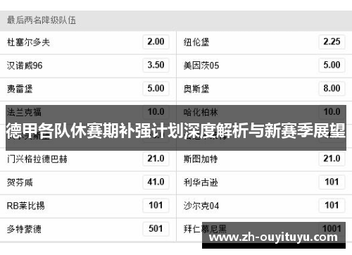 德甲各队休赛期补强计划深度解析与新赛季展望